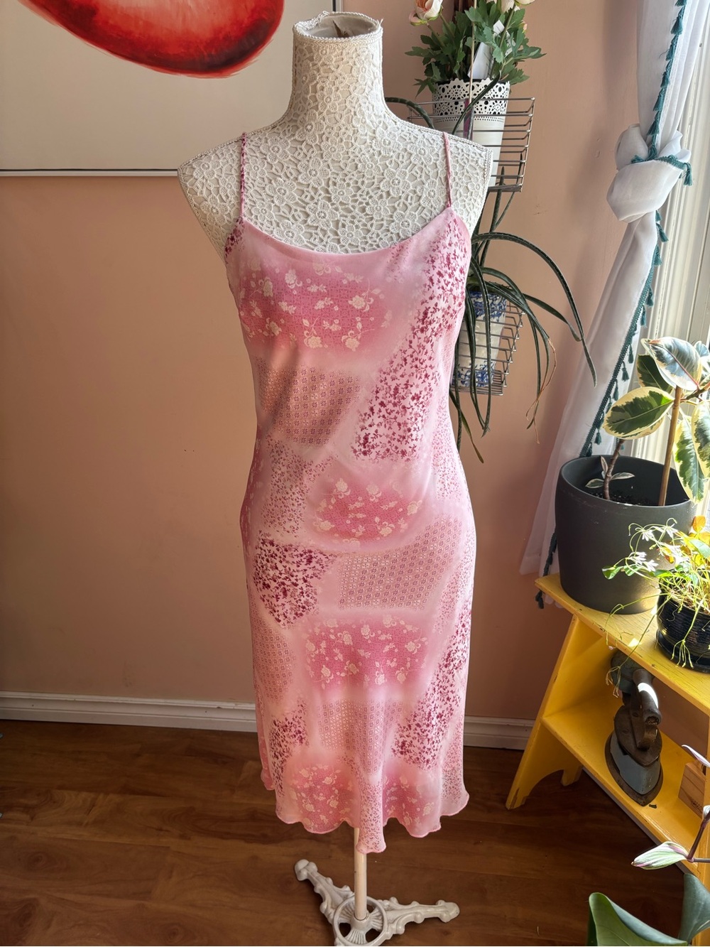Vintage Pink Floral Slip Dress with Spaghetti Straps - Picture 2 of 15
